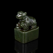 Spinach green jade seal ‘Beast’, Qing dynasty