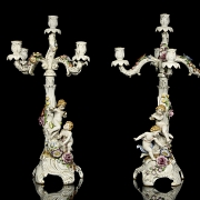 Pair of ‘Von Schierholz’ porcelain candlesticks, 19th century