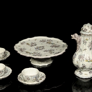 Enamelled ceramic coffee set and tray (19th century) - 1