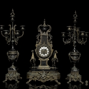 Bronze and marble clock with garnish, 20th century - 14