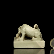 Shoushan celadon seal ‘Three Beasts’, Qing dynasty