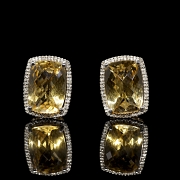Pendientes en oro blanco de 18K con citrinos y diamantes