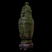 Jarrón de jade verde espinaca de Hetian, dinastía Qing