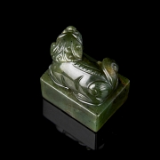 Seal ‘Lion’ in spinach green jade, Qing dynasty