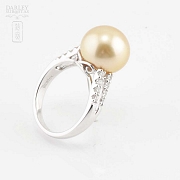 Anillo en oro 18k con diamantes y perla Australiana golden - 5