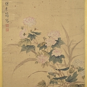Chinese painting “Herons and peonies by the pond,” signed by Miao Jiahui