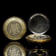 Gold-plated metal pocket watch with inscription