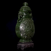 Spinach green jade vase ‘Eight Treasures’, Qing dynasty
