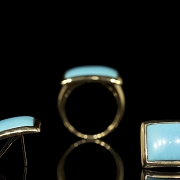 Pendientes y anillo turquesa en oro amarillo 18k