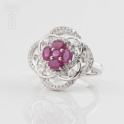 18K白金镶钻石配红宝石戒指 - 2