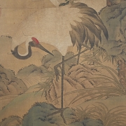 Chinese painting “Longevity, the crane, and the pine tree,” signed Tao Cheng