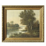 Delorme (19th-20th century) ‘Boats on the river’