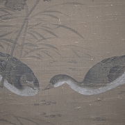 Chinese painting ‘Pair of Geese on a Pond’, signed Lin Liang