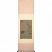 Pintura china “Buey y ternero en paisaje”, con sello Xuande