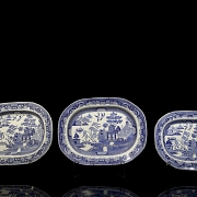 Three Willow Pattern trays, 19th century