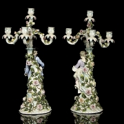 Alfred Voigt, Sitzendorf (1887-1900), Pair of Candlesticks, 19th century - 2