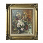 20世纪西班牙画派《花瓶与鲜花》