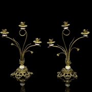 Candelabros de bronce y cerámica, segunda mitad s. XX