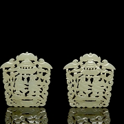 Pair of jade plaques, ‘Characters’, Qing dynasty