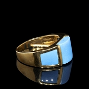 Anillo con turquesas en oro amarillo de 18 kt