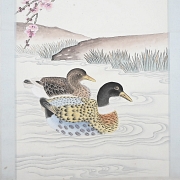 Chinese painting “Pair of ducks under a blossoming plum tree,” signed Yu Fei'an