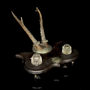 Victorian writing desk made of wood and stag antler