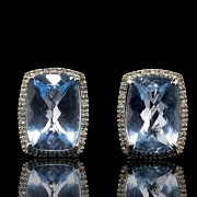 Pendientes en oro blanco de 18k, topacios y diamantes