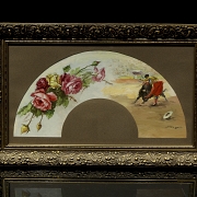 País de abanico pintado al óleo