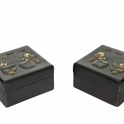 Pair of wooden boxes with inlaid wood, 20th century