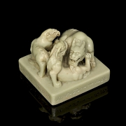 Shoushan celadon seal ‘Three Beasts’, Qing dynasty