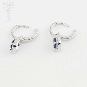 18K白金配蓝宝石镶钻石耳环 - 3