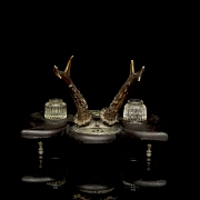 Victorian writing desk made of wood and stag antler - 1