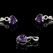 Conjunto en oro blanco de 18 kt con amatistas y diamantes