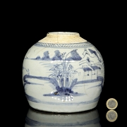 Tarro de jengibre de cerámica esmaltada azul y blanco, dinastía Qing - 6