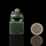 Spinach green jade seal ‘Mythical creature’, Qing dynasty