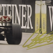 Photograph signed by Johnny Herbert celebrating victory, 1999 - 2