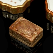 Conjunto de caja de porcelana y sello Shoushan 