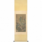 Pintura china “Pueblo entre montañas”, con firma Li Shida