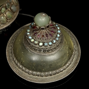 Recipiente ritual de jade, plata y gemas preciosas, Tíbet, s.XIX