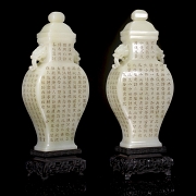 Pair of Hetian jade vases ‘Poems’, with Qianlong seal
