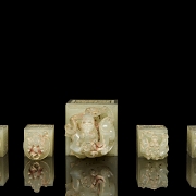 Gran juego de sellos tallados en jade amarillo