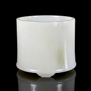 Bote para pinceles de jade blanco de Hetian, Dinastía Qing