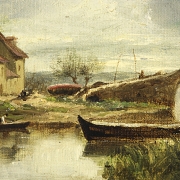19th-20th century French school ‘Village near two bridges’