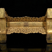 Panel de jade blanco y bronce dorado