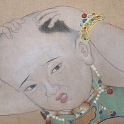 Pintura china “Niños con granada y sapo”, con firma Yao Wenhan