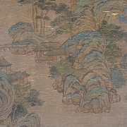 Chinese painting ‘Village Among the Mountains’, signed Lu Zhi