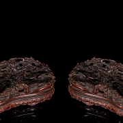 Pareja de figuras de jade verde espinaca 