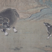 Chinese painting ‘Ox and calf in landscape,’ with Xuande seal