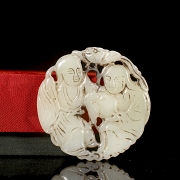 Pair of white jade pendants, ‘Characters with lotus’, Qing dynasty