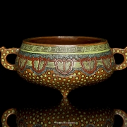 Polychrome ceramic incense burner, ‘Leaves,’ with Qianlong seal